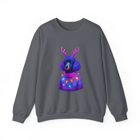 Neon Poodle with Antlers Sweatshirt | Colorful Holiday Sweater Illustration