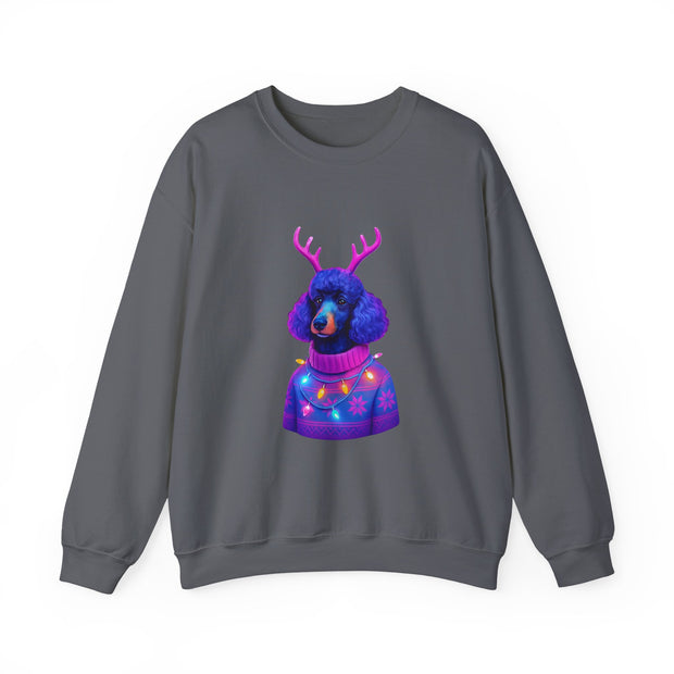 Neon Poodle with Antlers Sweatshirt | Colorful Holiday Sweater Illustration