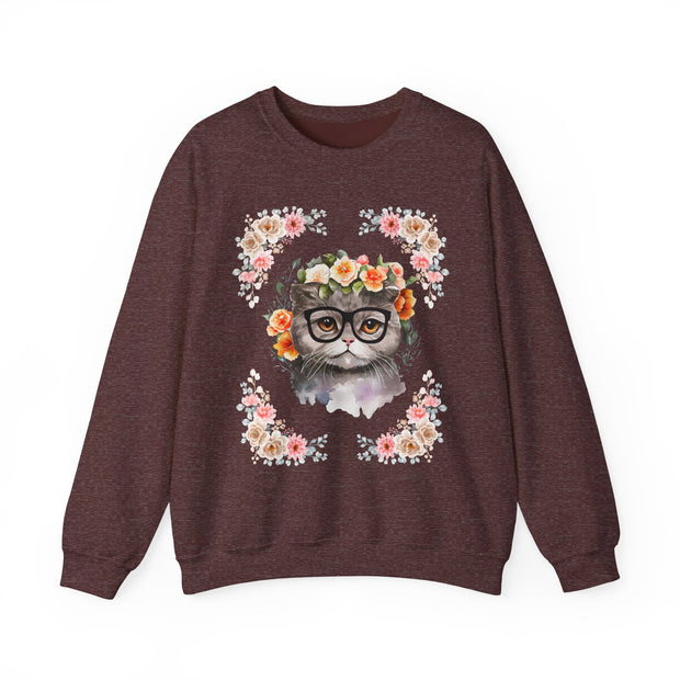 Geek Goddess Gray Cat Unisex Crewneck Sweatshirt