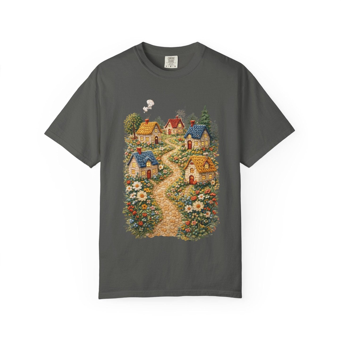 Cottage Garden Path T-shirt | Floral Village Illustration