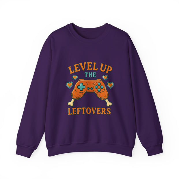Funny Gamer Sweatshirt, Level Up Leftovers Crewneck, Gifts for Gamers, Casual Wear, Thanksgiving Sweatshirt, Cute Holiday Apparel