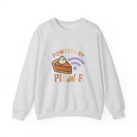 Powered by Pie and Wi-Fi Crewneck Sweatshirt, Cozy Sweatshirt Gift, Funny Thanksgiving Apparel, Comfy Fall Wear, Unisex Sweater
