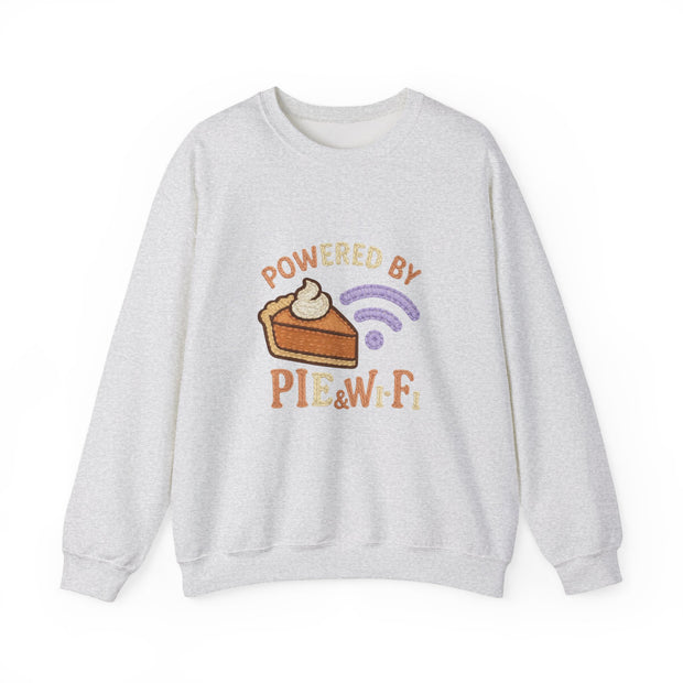 Powered by Pie and Wi-Fi Crewneck Sweatshirt, Cozy Sweatshirt Gift, Funny Thanksgiving Apparel, Comfy Fall Wear, Unisex Sweater