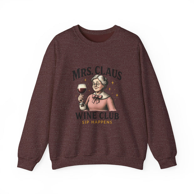 Mrs. Claus Wine Club Sweatshirt - Cozy Gift for Wine Lovers, Holiday Apparel, Funny Christmas Sweatshirt, Sip Happens Fashion