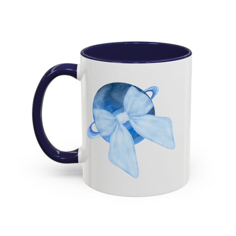 Blue Saturn Wrapped In A Blue Bow Accent Coffee Mug