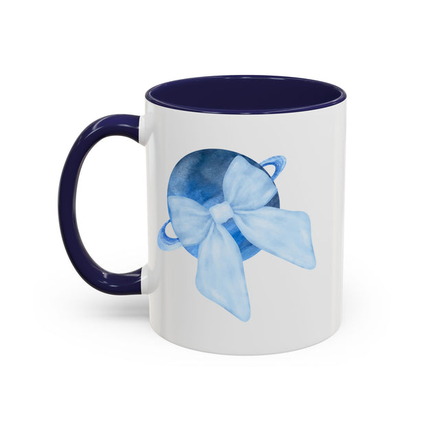 Blue Saturn Wrapped In A Blue Bow Accent Coffee Mug