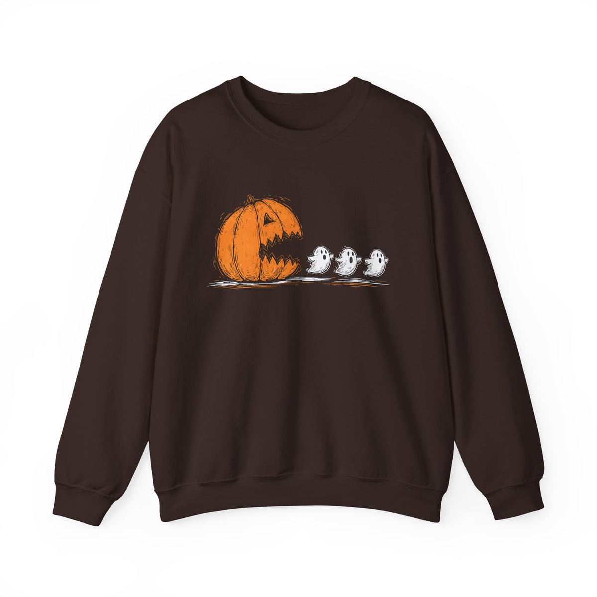 Pumpkin and Ghosts Crewneck Sweatshirt | Halloween Pumpkin Ghost Illustration