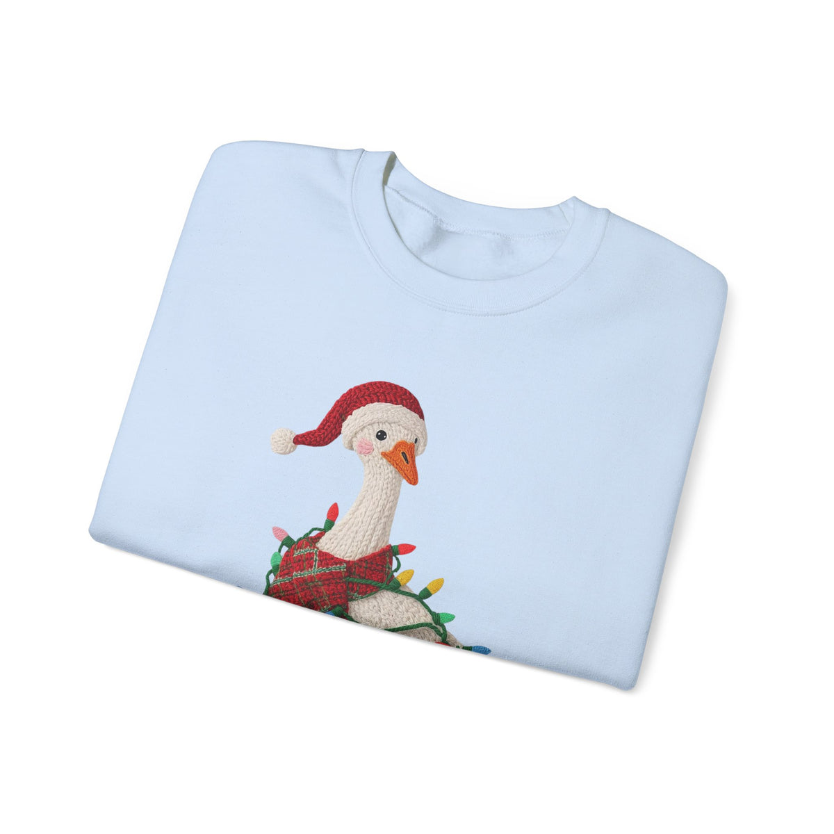Christmas Goose Wearing Santa Hat Crewneck Sweatshirt | Holiday Duck in Lights