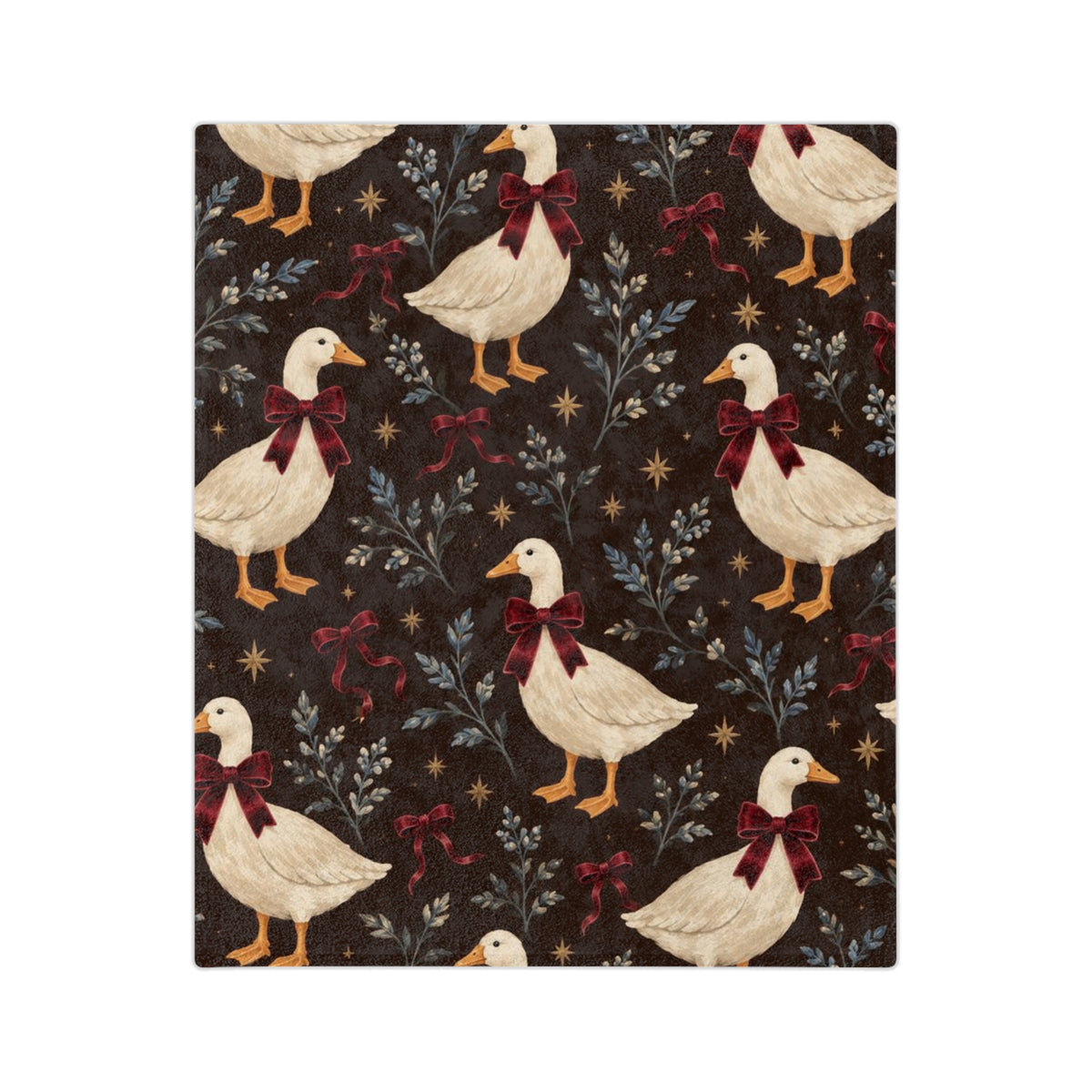 Vintage Christmas Geese Velveteen Blanket | Holiday Duck Pattern