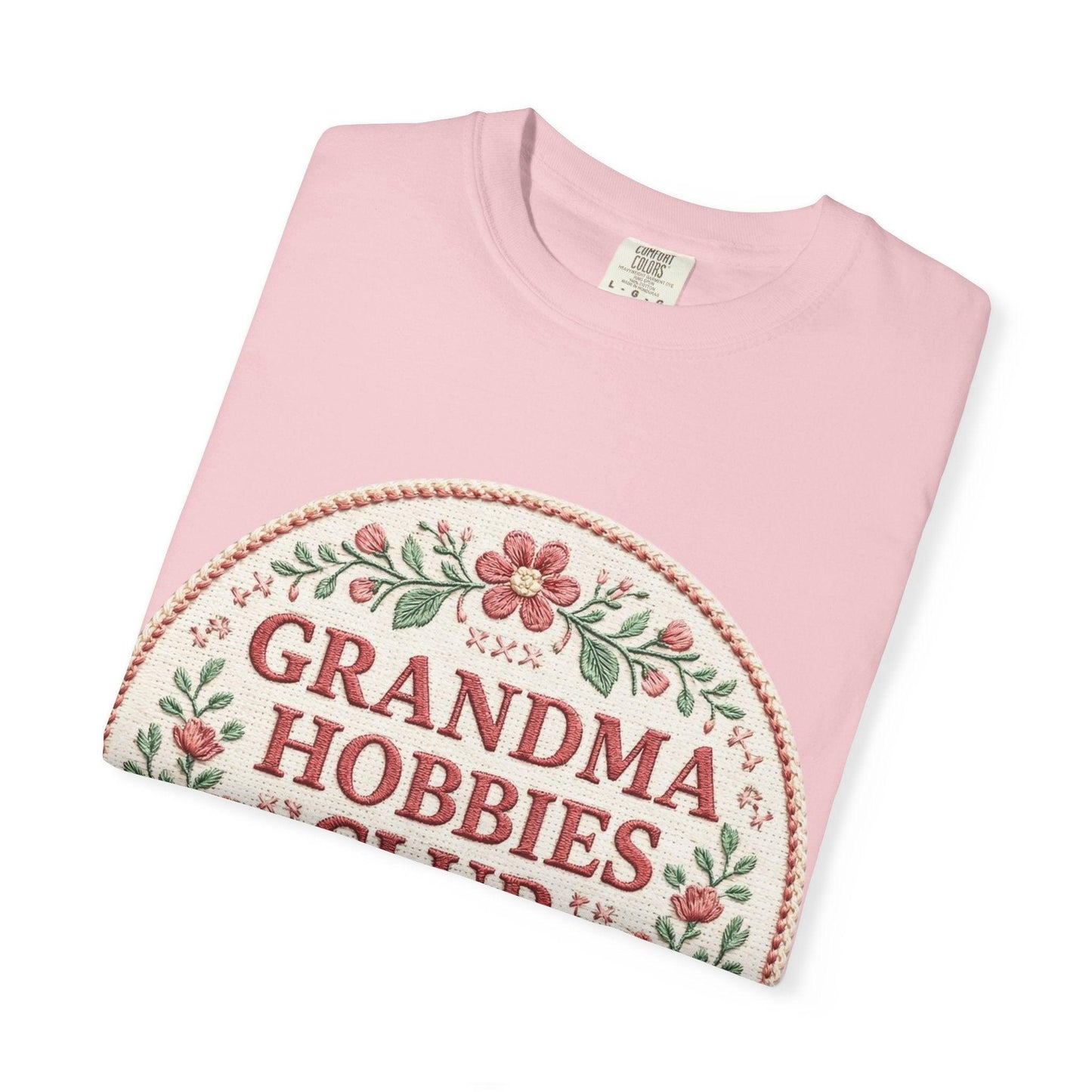Grandma Hobbies Club T-shirt | Floral Needlework Scissors Embroidery Design