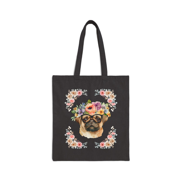 Geeky Goddess Pug Cotton Canvas Tote Bag