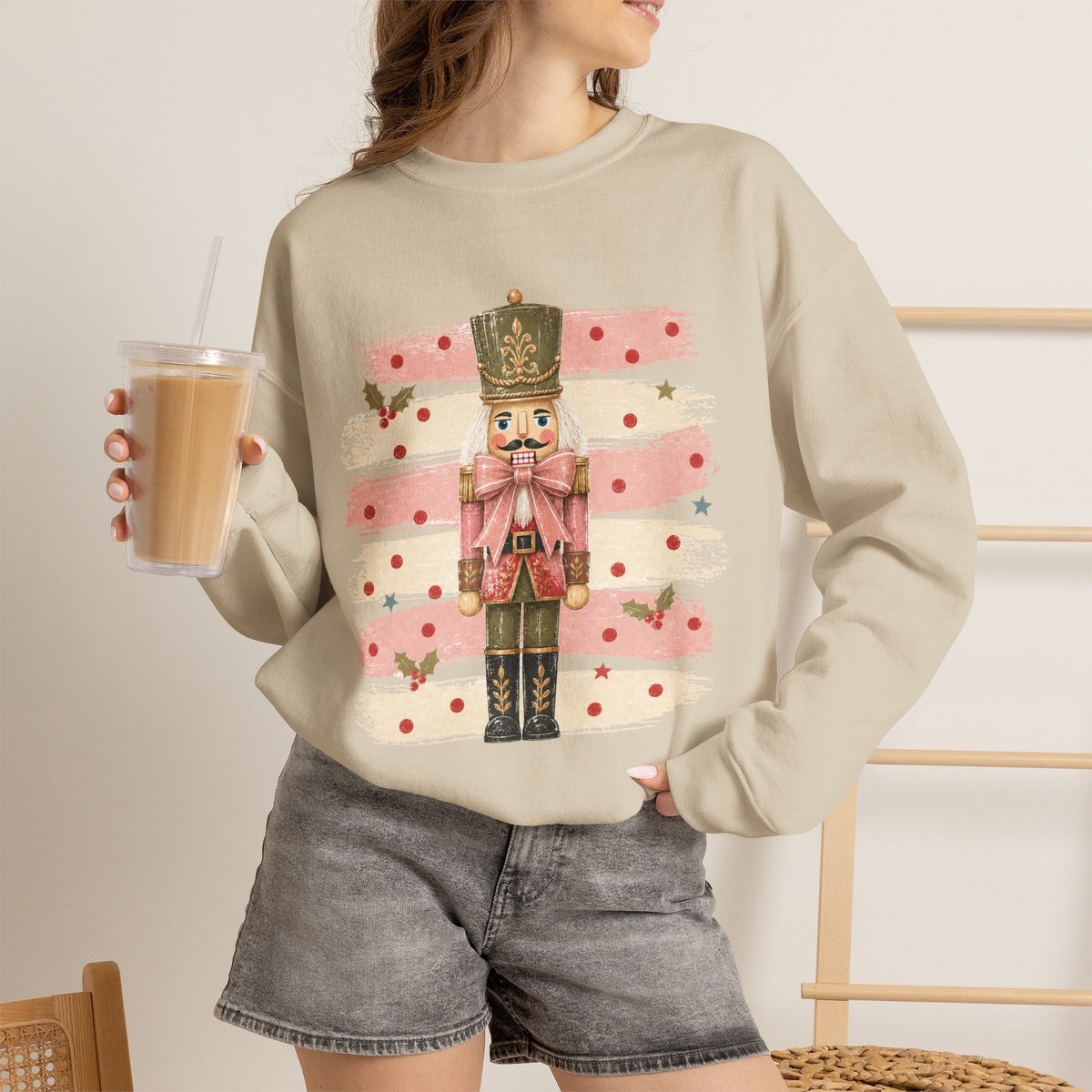 Coquette Nutcracker Sweatshirt, Pink Bow Christmas Crewneck, Nutcracker Christmas Shirt, Girly Holiday Sweatshirt, Vintage Christmas Gift