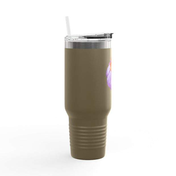 Purple Pumpkin Wrapped In A Bow Insulated Travel Mug, 40oz