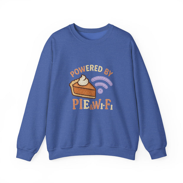Powered by Pie and Wi-Fi Crewneck Sweatshirt, Cozy Sweatshirt Gift, Funny Thanksgiving Apparel, Comfy Fall Wear, Unisex Sweater