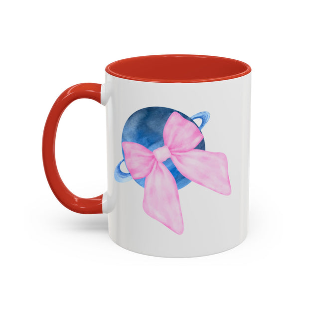 Blue Saturn Wrapped In A Pink Bow Accent Coffee Mug