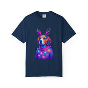 Neon Beagle in Reindeer Antlers T-Shirt | Christmas Dog Sweater Design