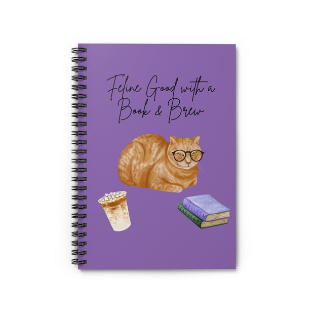 'Feline Good with a Book & Brew' Spiral Notebook