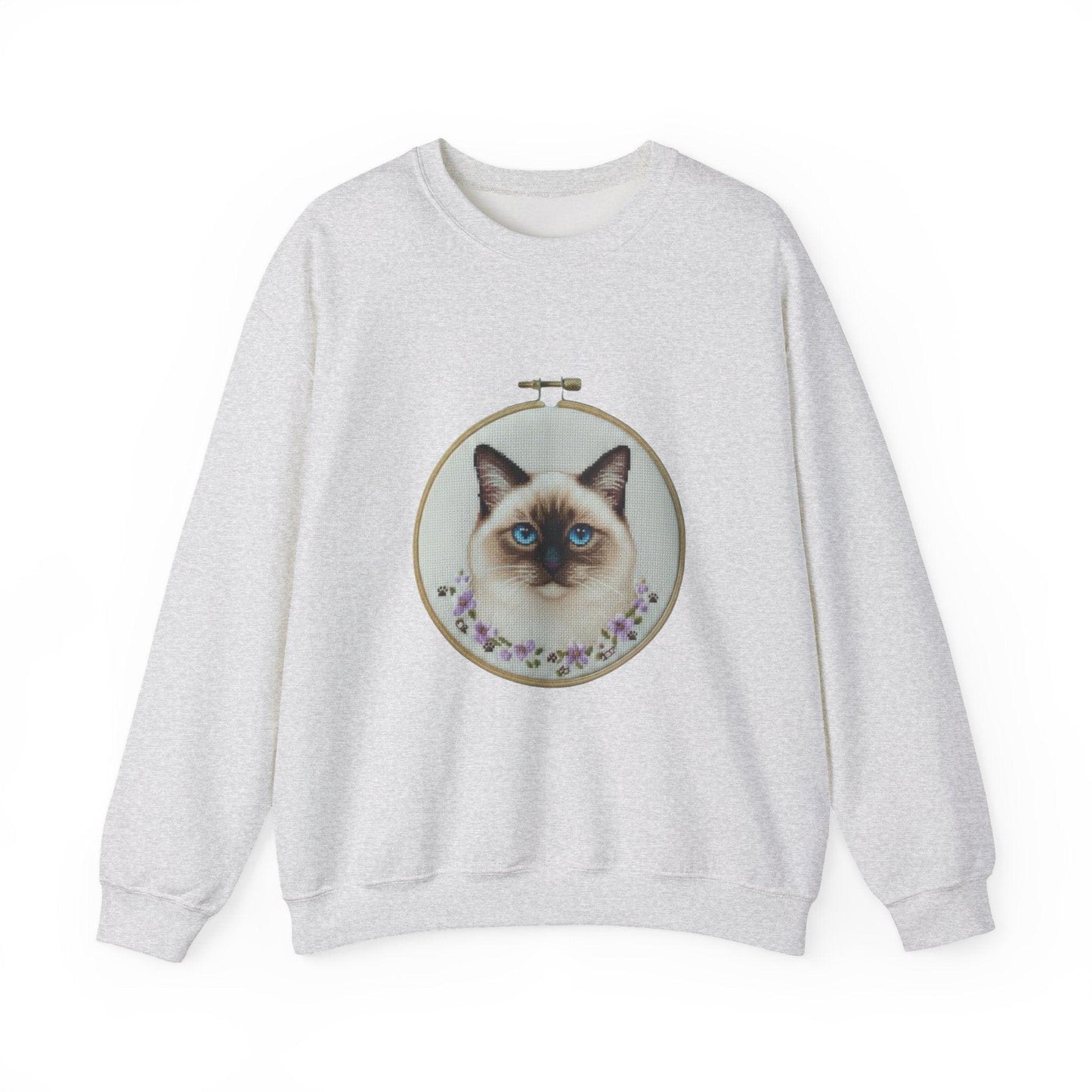 Siamese Cat Portrait Sweatshirt | Embroidery Hoop Floral Frame