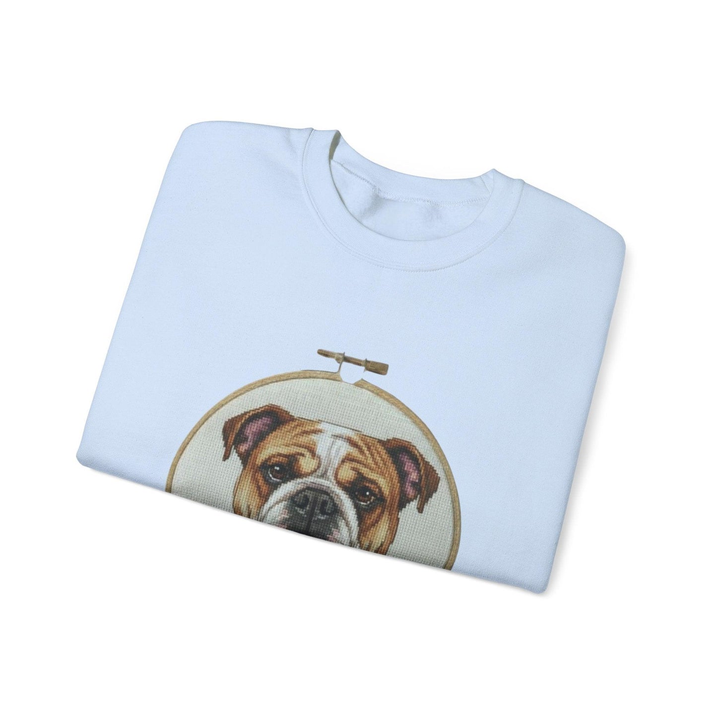English Bulldog Portrait Sweatshirt | Vintage Embroidery Hoop Dog Crewneck