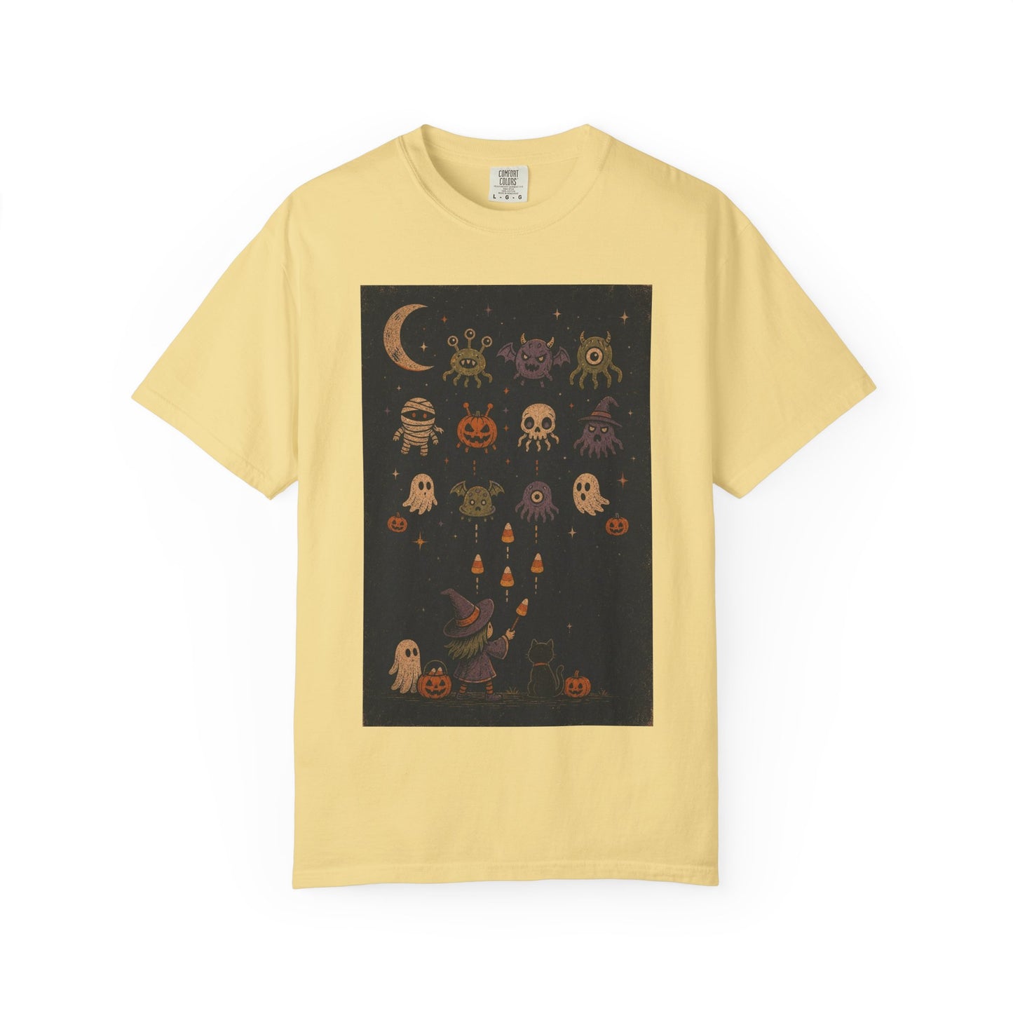 Cute Halloween Witch and Ghosts T-Shirt | Pumpkin Moon Spooky Illustration
