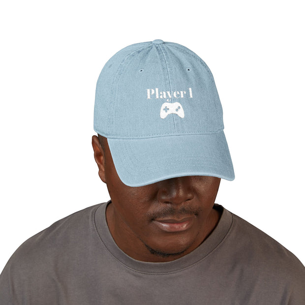'Player 1' Denim Embroidered Cap