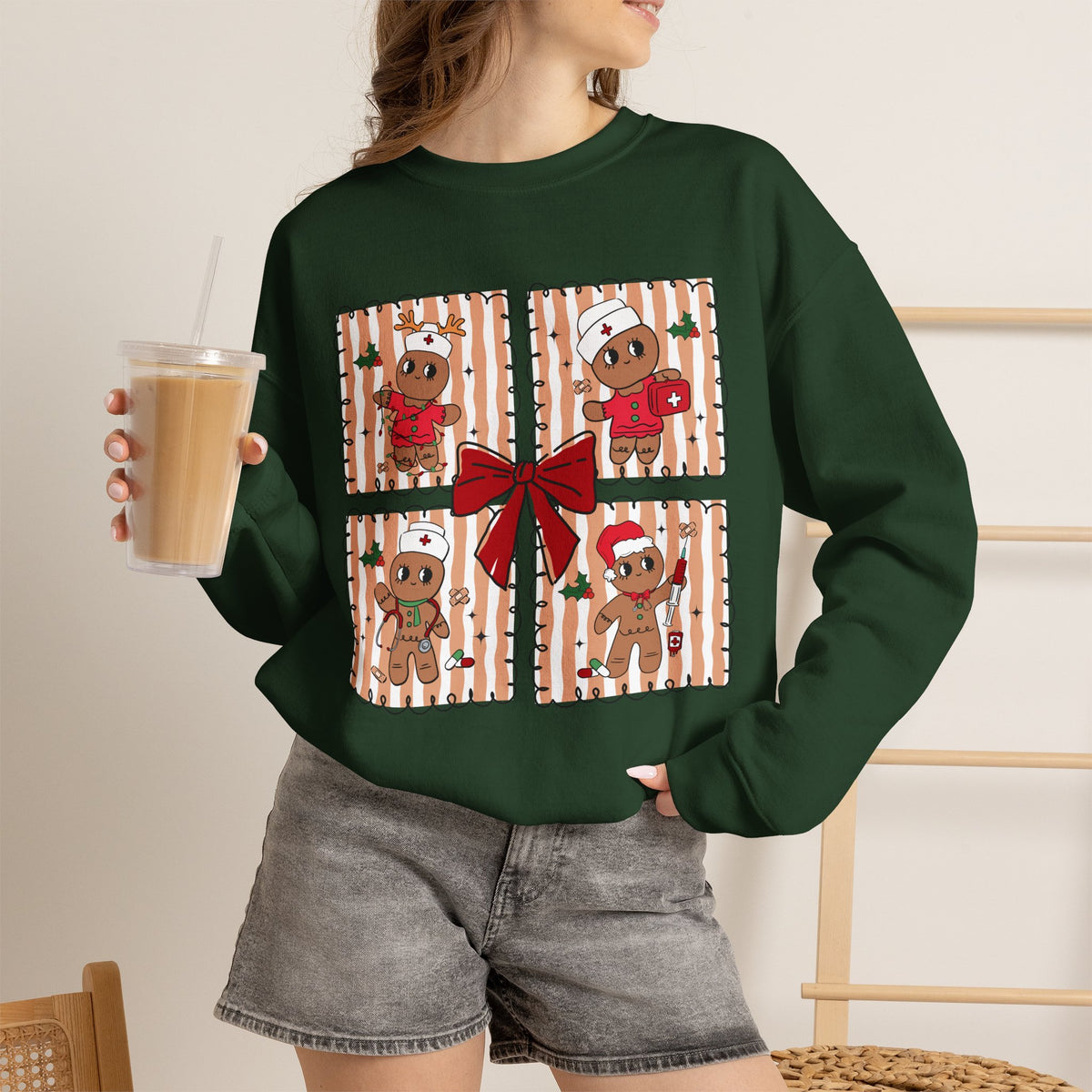 Gingerbread Christmas Sweatshirt, Cute Gingerbread Crewneck, Christmas Bow Sweatshirt, Gingerbread Man Shirt, Funny Holiday Sweater, Christmas Gift