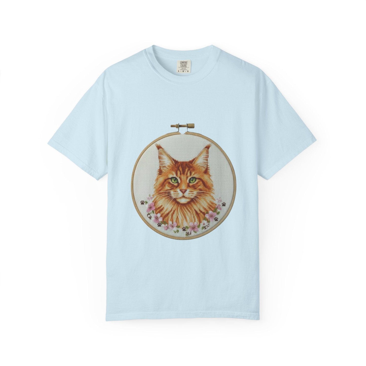 Orange Tabby Cat Portrait T-shirt | Embroidery Hoop Illustration