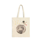 Astronaut Flying To The Moon Cotton Canvas Tote Bag