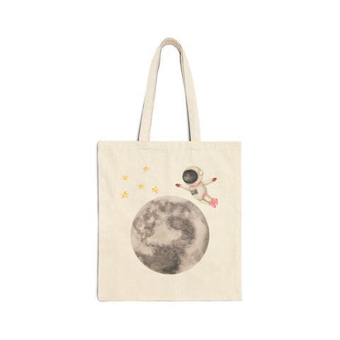 Astronaut Flying To The Moon Cotton Canvas Tote Bag