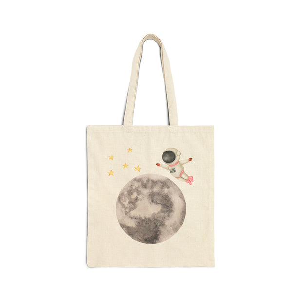 Astronaut Flying To The Moon Cotton Canvas Tote Bag