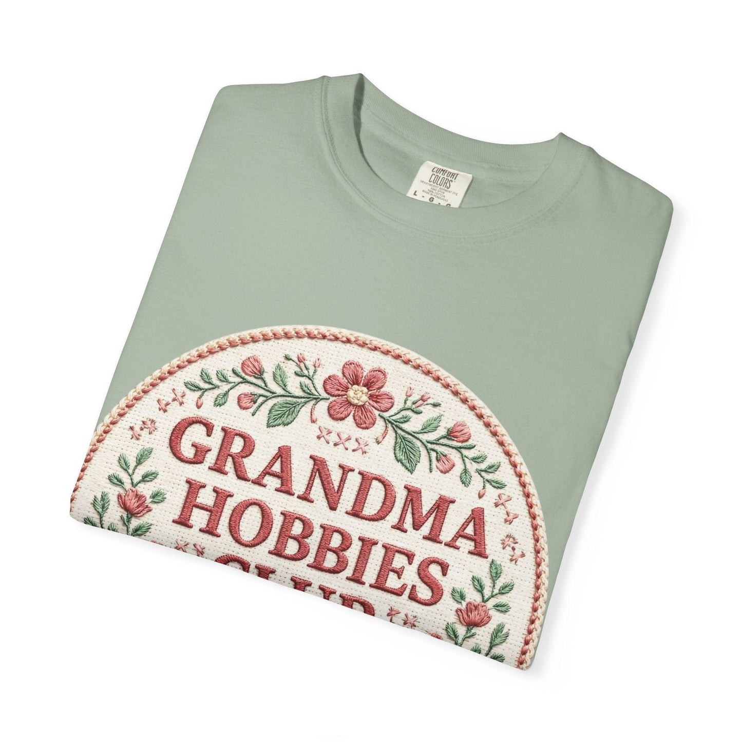 Grandma Hobbies Club T-shirt | Floral Needlework Scissors Embroidery Design