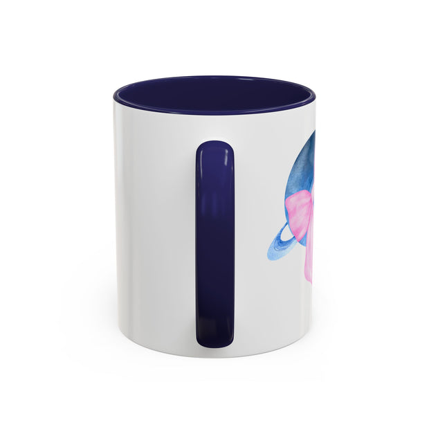 Blue Saturn Wrapped In A Pink Bow Accent Coffee Mug