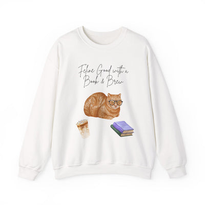 'Feline Good With A Book & Brew' Unisex Crewneck Sweatshirt