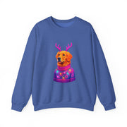 Golden Retriever in Festive Sweater Sweatshirt | Reindeer Antlers Holiday Dog