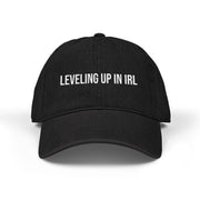 'Leveling Up in IRL' Denim Embroidered Cap