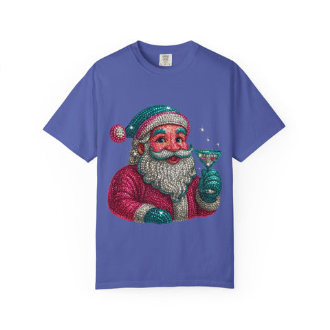 Santa Holding Martini T-Shirt | Vintage Retro Holiday Illustration