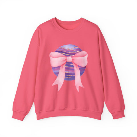 Pink/Purple Planet Wrapped In A Bow Crewneck Sweatshirt