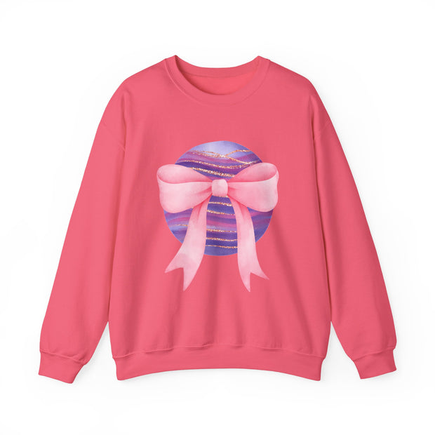 Pink/Purple Planet Wrapped In A Bow Crewneck Sweatshirt