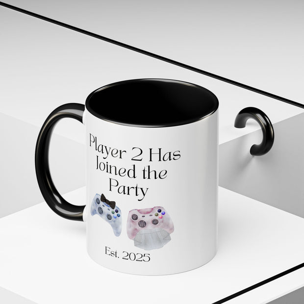 'Player 2 Has Joined The Party' 'Est. 2025' Accent Coffee Mug