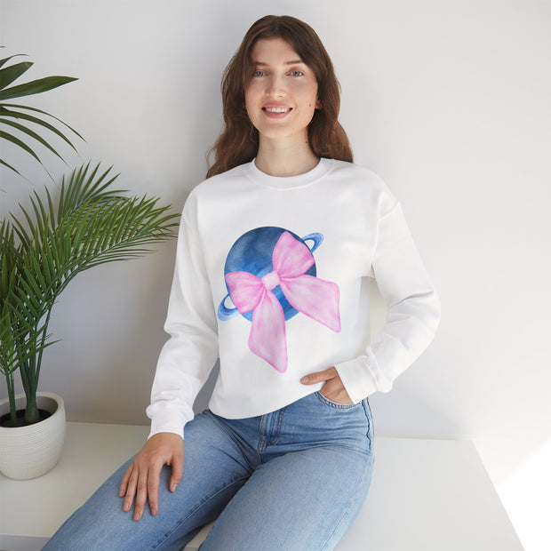 Blue Saturn Wrapped In A Pink Bow Unisex Crewneck Sweatshirt