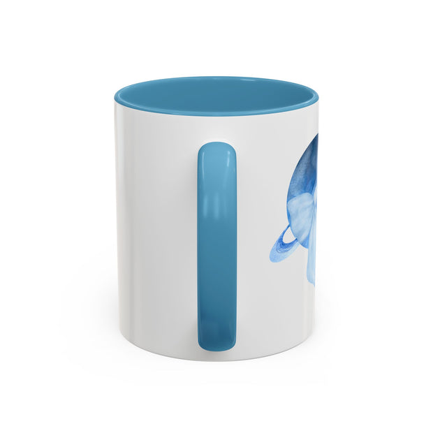 Blue Saturn Wrapped In A Blue Bow Accent Coffee Mug