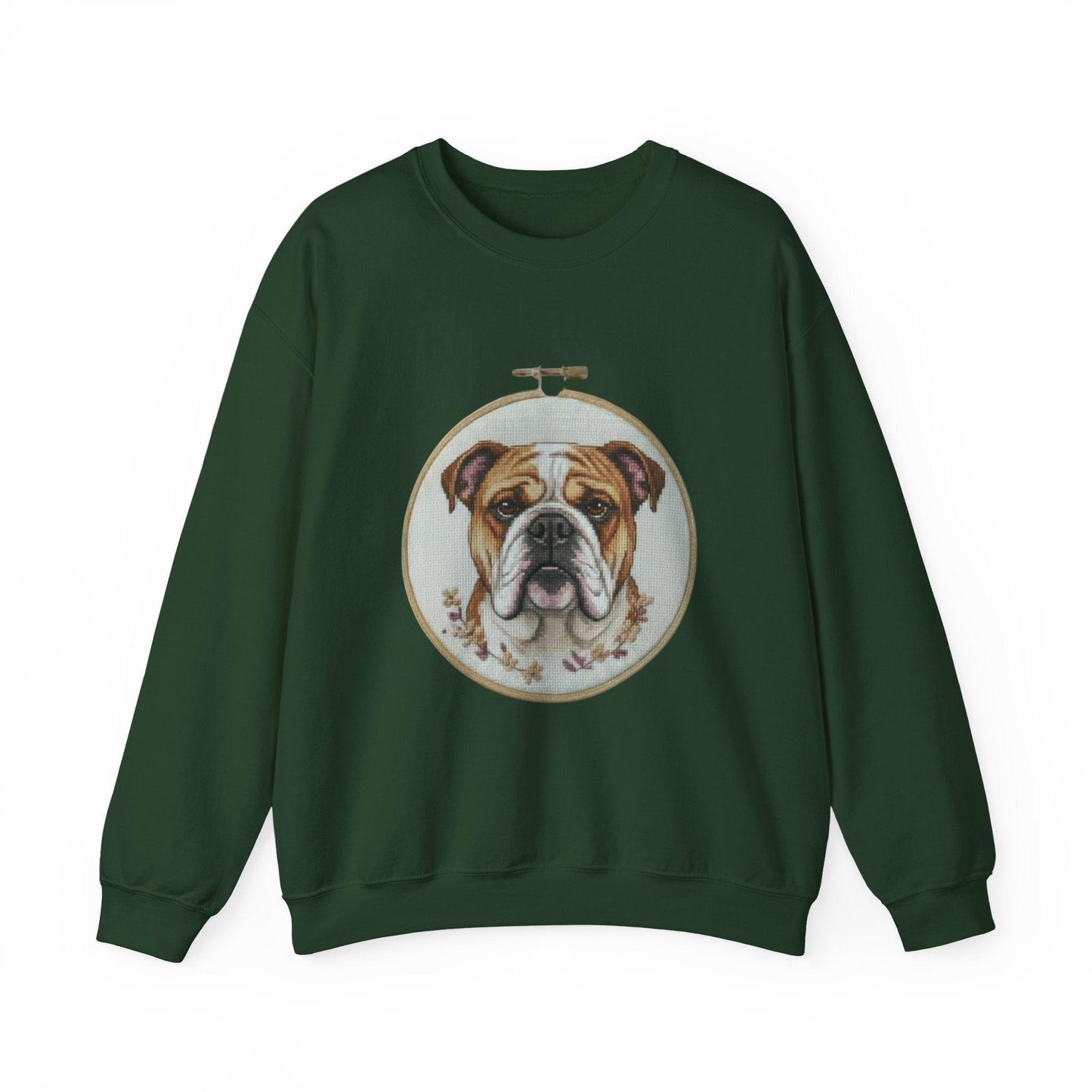 English Bulldog Portrait Sweatshirt | Vintage Embroidery Hoop Dog Crewneck