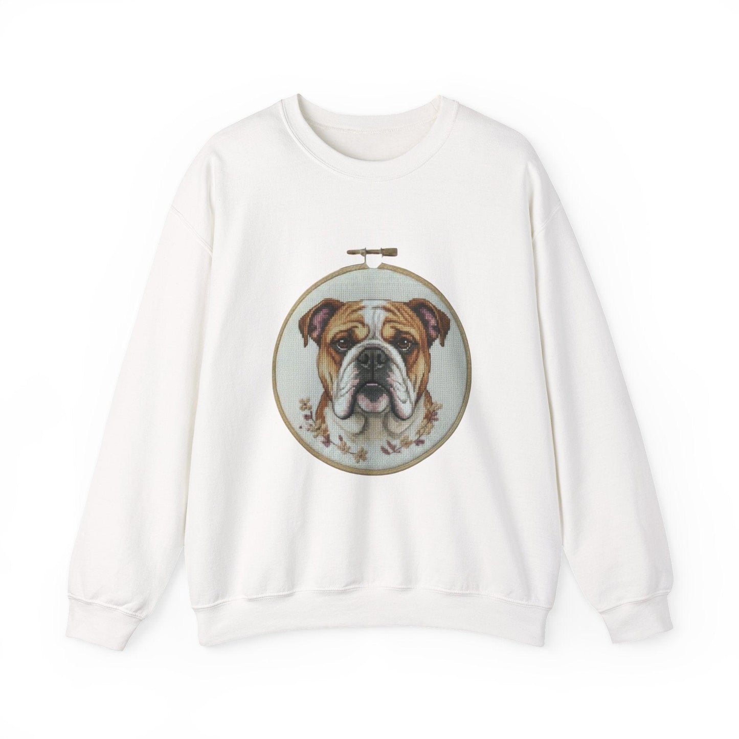 English Bulldog Portrait Sweatshirt | Vintage Embroidery Hoop Dog Crewneck