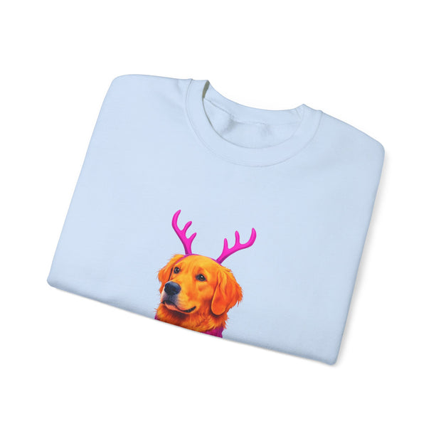 Golden Retriever in Festive Sweater Sweatshirt | Reindeer Antlers Holiday Dog