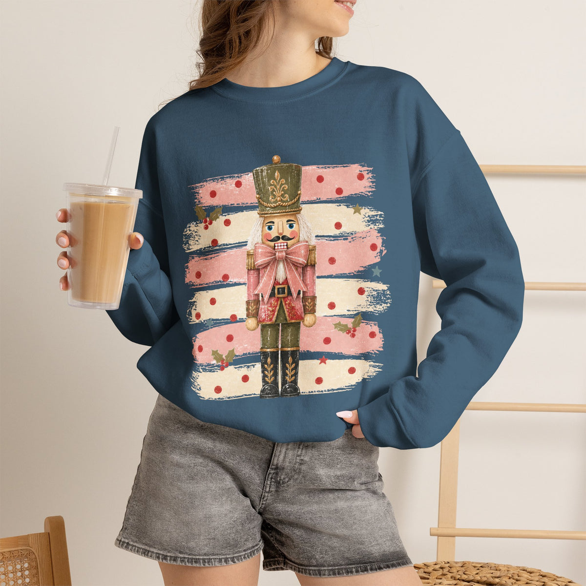 Coquette Nutcracker Sweatshirt, Pink Bow Christmas Crewneck, Nutcracker Christmas Shirt, Girly Holiday Sweatshirt, Vintage Christmas Gift