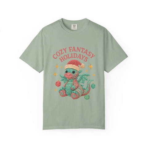 Cozy Fantasy Holidays Tee, Unisex Christmas T-shirt, Cute Dragon Apparel, Holiday Gift, Festive Graphic Tee