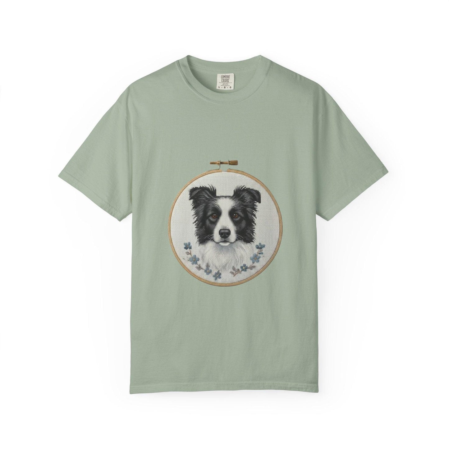 Border Collie Shirt, Dog Mom Gift, Cross Stitch Dog Portrait Tee, Embroidery Hoop Floral Pet Lover Top