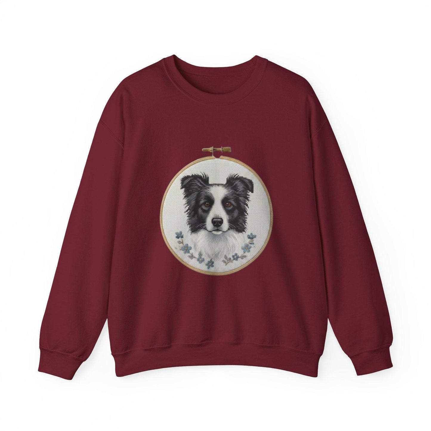 Border Collie Portrait Crewneck Sweatshirt | Embroidery Hoop Dog Design