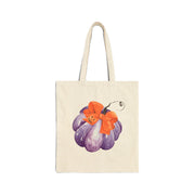 Purple Pumpkin Wrapped In A Bow Cotton Canvas Tote Bag