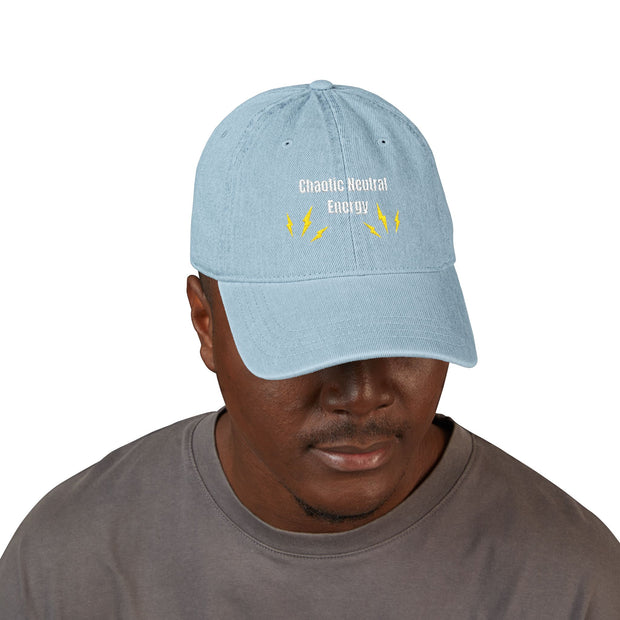 'Chaotic Neutral Energy' Denim Embroidered Cap